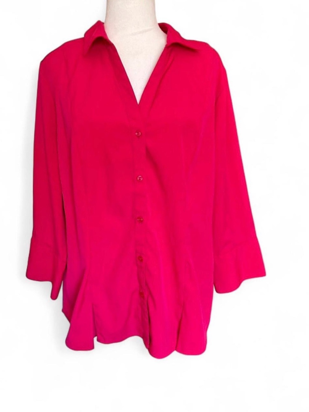 Cato Women’s Fuchsia Workwear Button-Up Collared Top with 3/4 Sleeve - Large